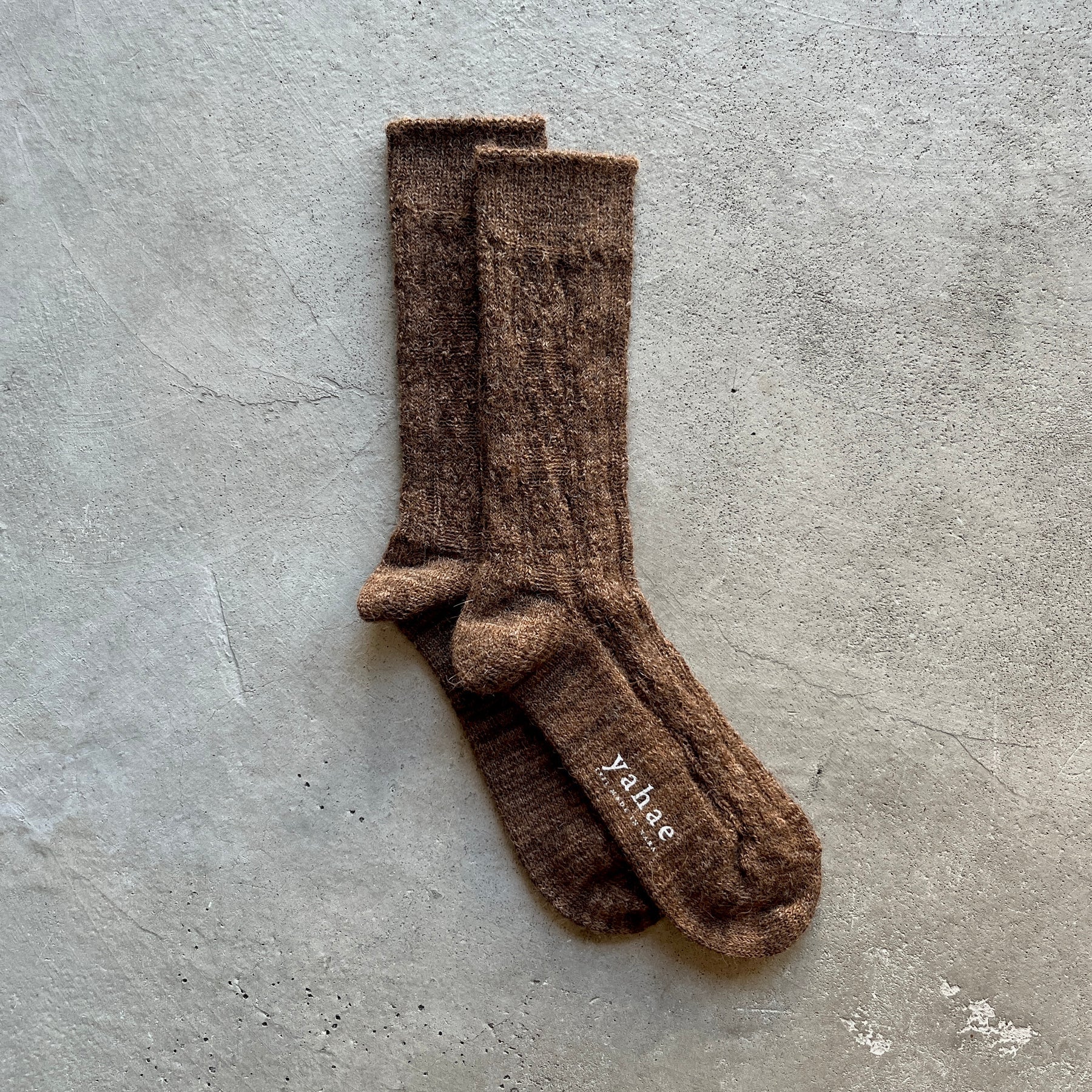 Alpaca Cable Pattern Socks in Brown