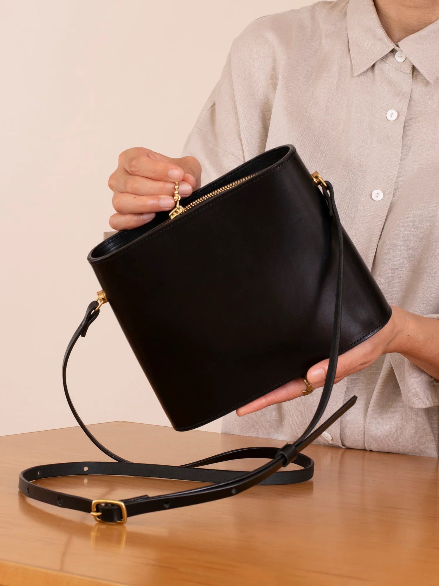 Shoulder Bag in Black Leather