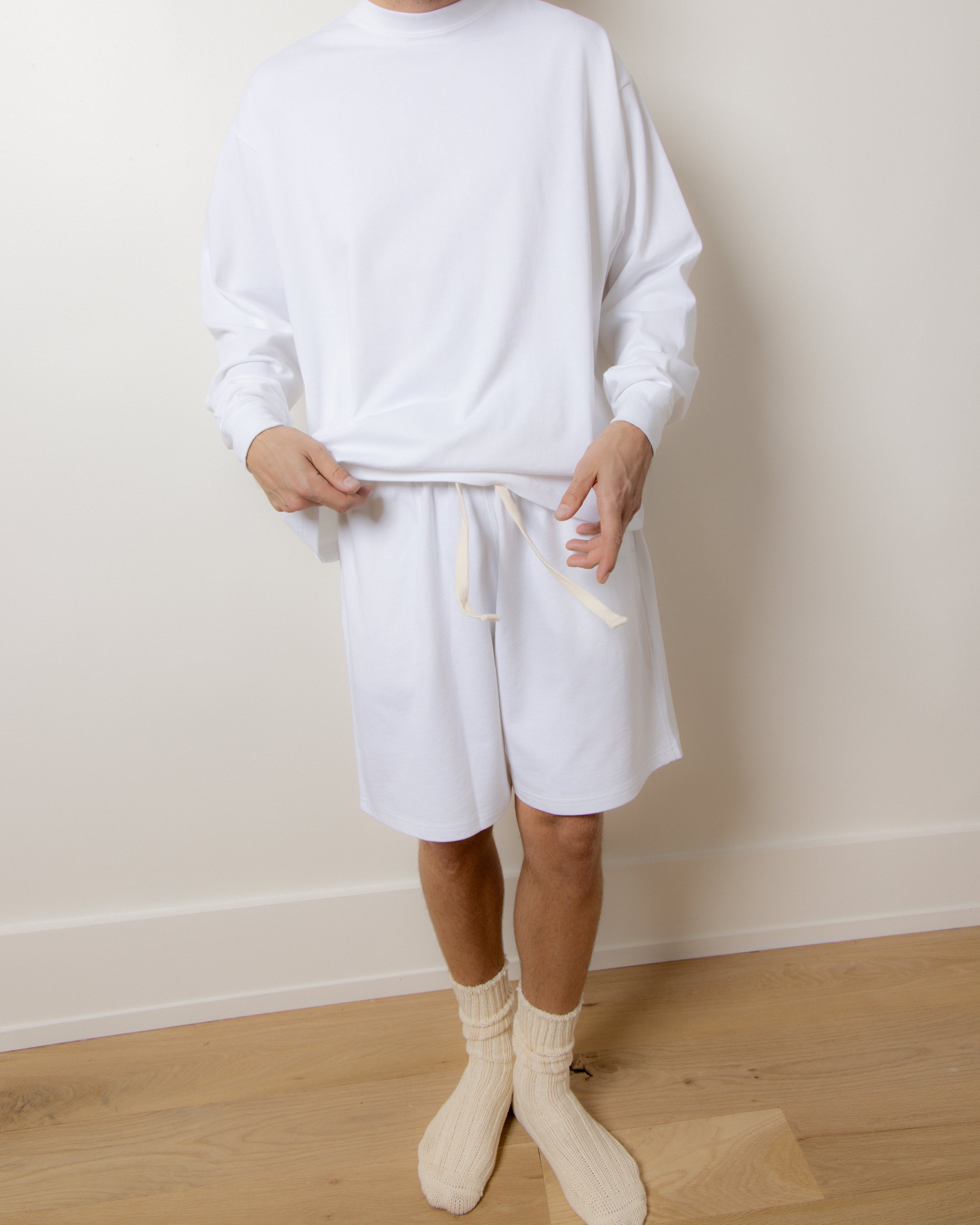 Pima Cotton Sweat Shorts in White