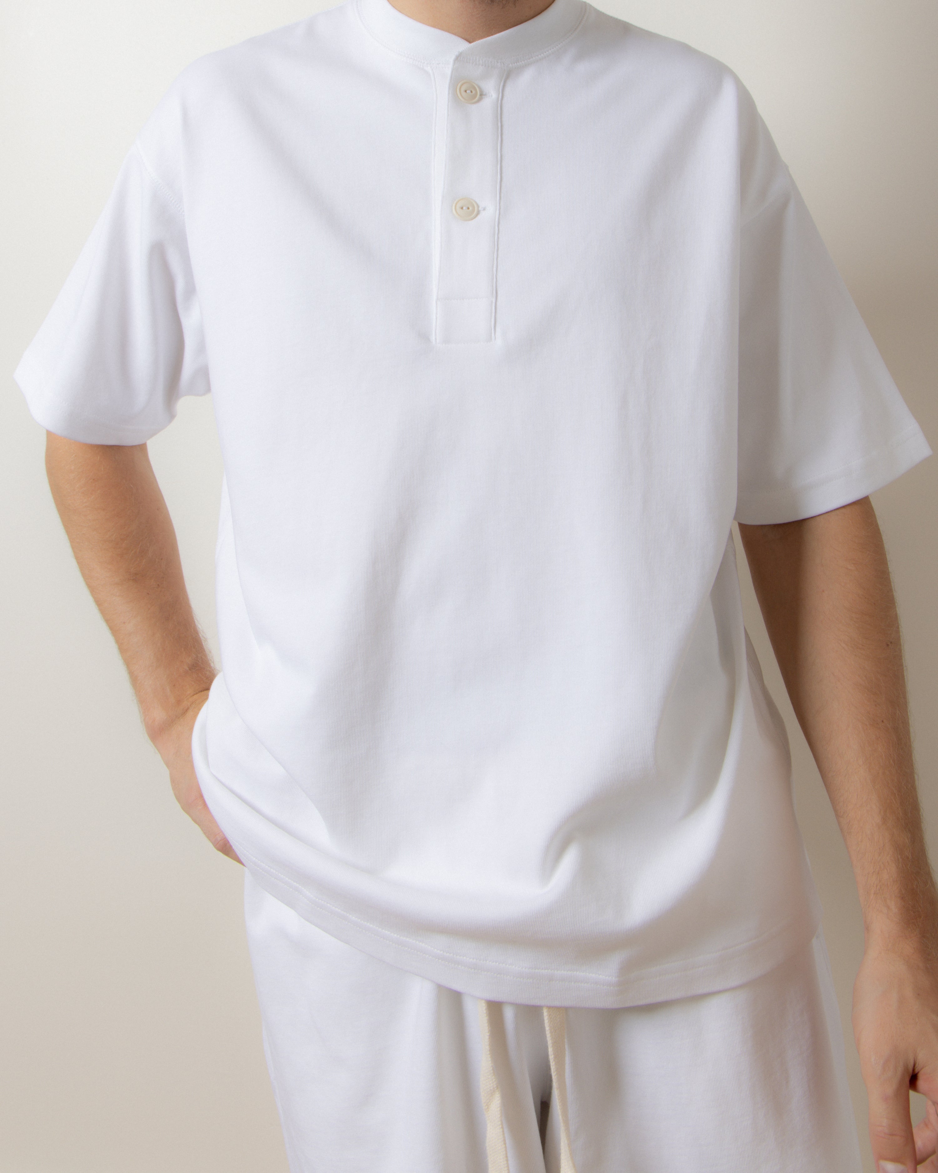 Pima Cotton SS Henley Tee in White